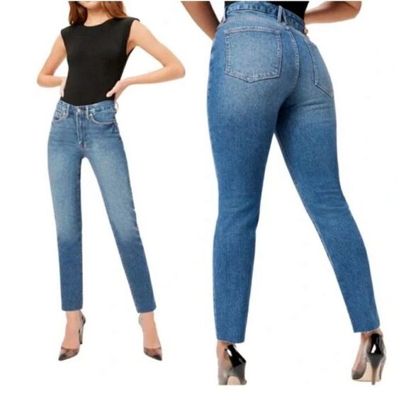 Good American High Rise Jeans 940 Size 4/27 Blue Good Classic Raw Hem - Picture 1 of 8